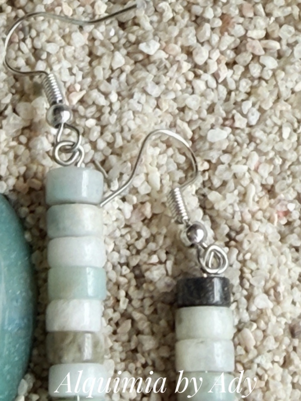 BIG TURQUOISE SUN + AMAZONITE DUSTER dangle earrings - Picture 5 of 6